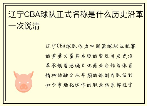 辽宁CBA球队正式名称是什么历史沿革一次说清